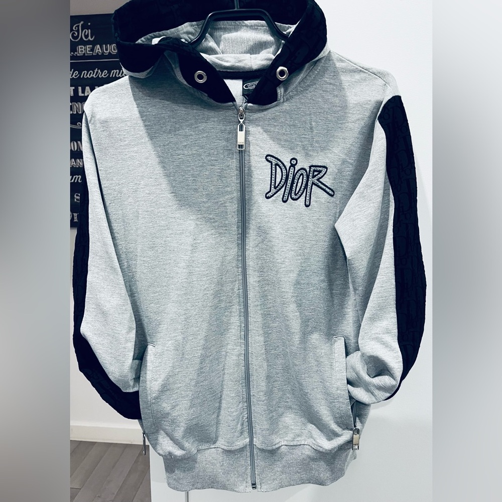 Dior Gray and Black Hoodie with Logo